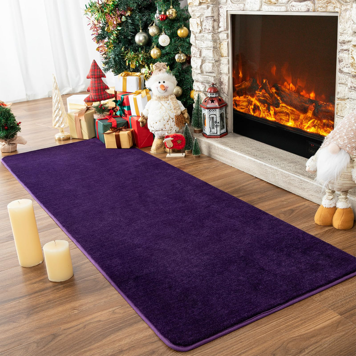 Przemy 2x6 Soft Runner Rug for Bedroom Living Room, Dark Purple Washable