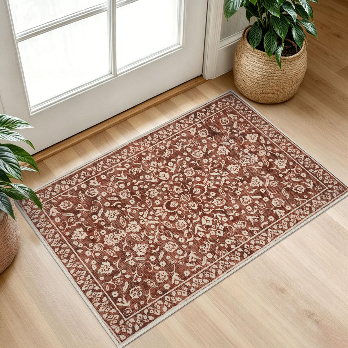 Vintage Washable Entryway Rug 2x3 Small Area Rug Non Slip Door Mat