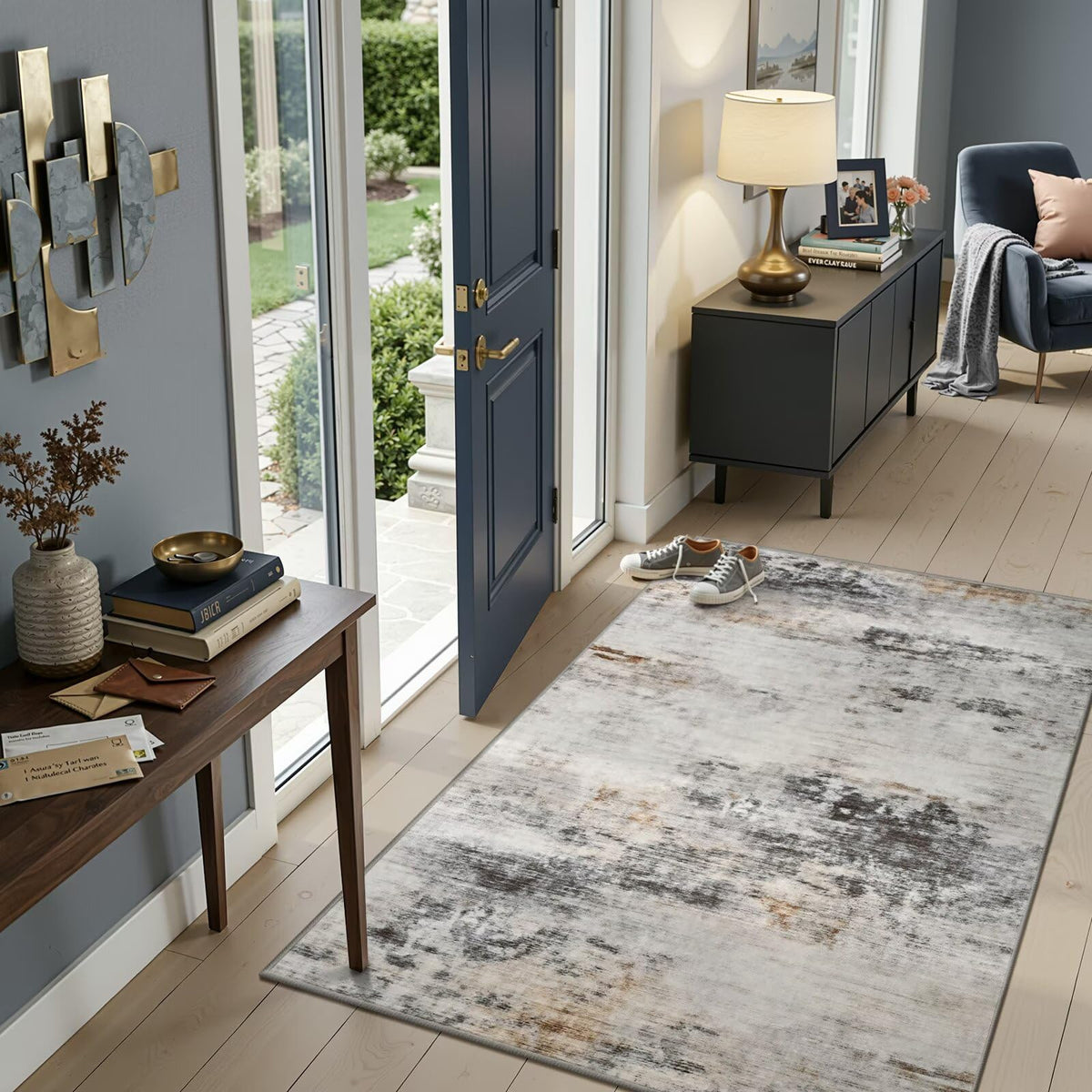 Toneed Washable 2x6 Non-Slip Runner Rug for Hallway Kitchen, Grey