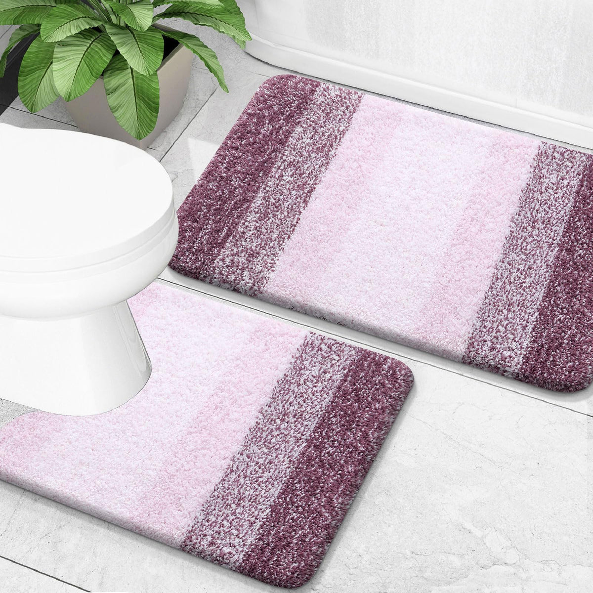 OLANLY Micorfiber Bathroom Rug Set 2 Piece, Soft Absorbent Bath Mats, Grey