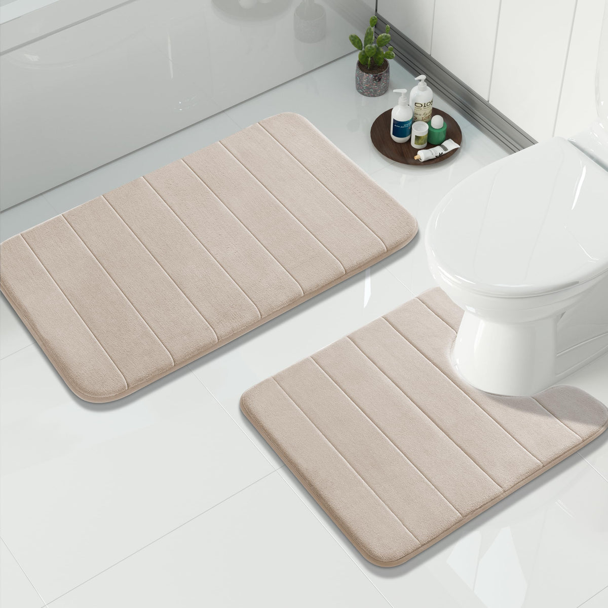 Yimobra Memory Foam Bathroom Rugs Sets 2 Piece - Super Soft Absorbent Quick Dry Bath Mat Set, Machine Washable Non Slip Floor Carpet for Tub Shower & Single Sink (17x24 & 31.5x20 Inch, Gray)