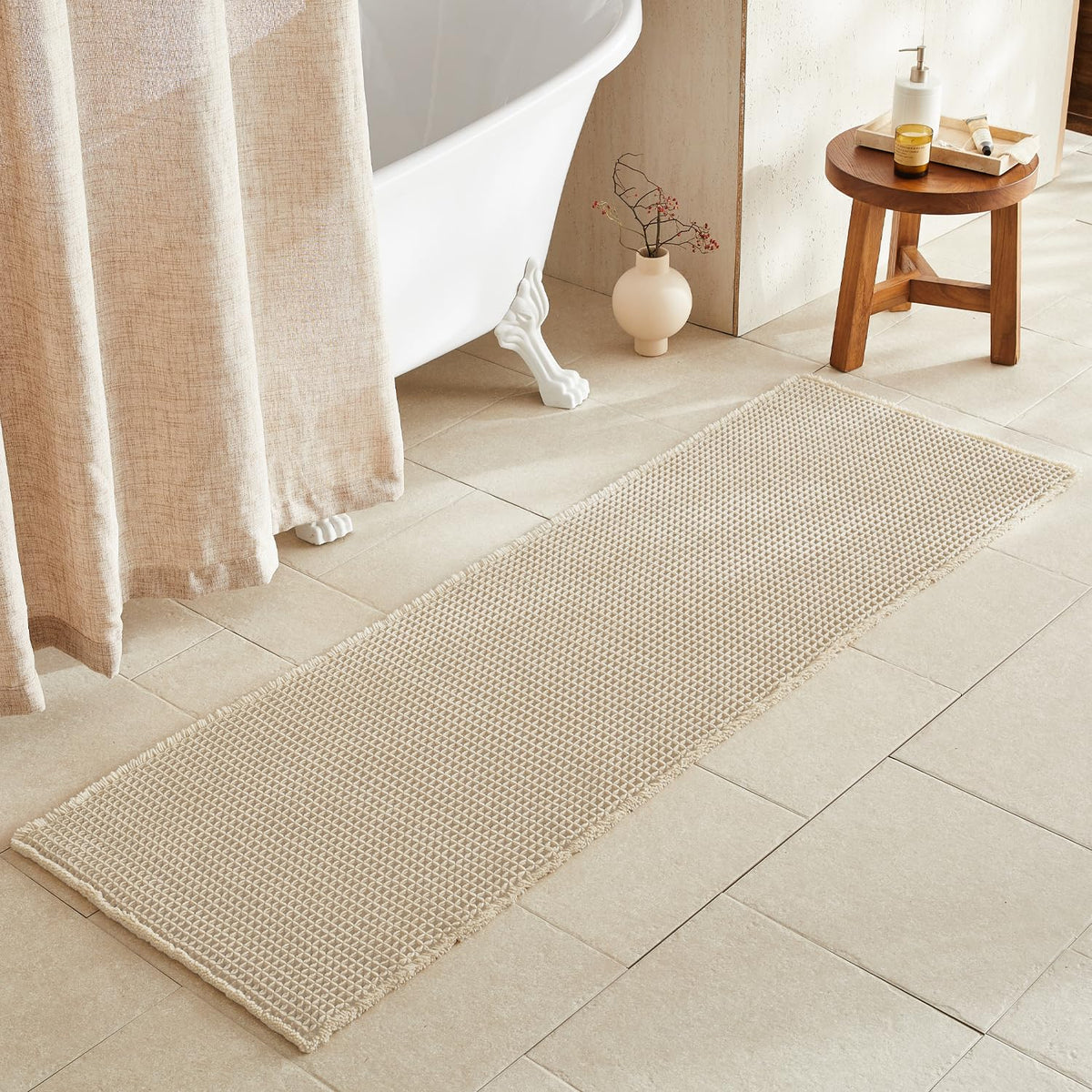 TYUU Waffle Bath Mat, Boho Bathroom Rugs Non Slip Washable, 30x20 Khaki
