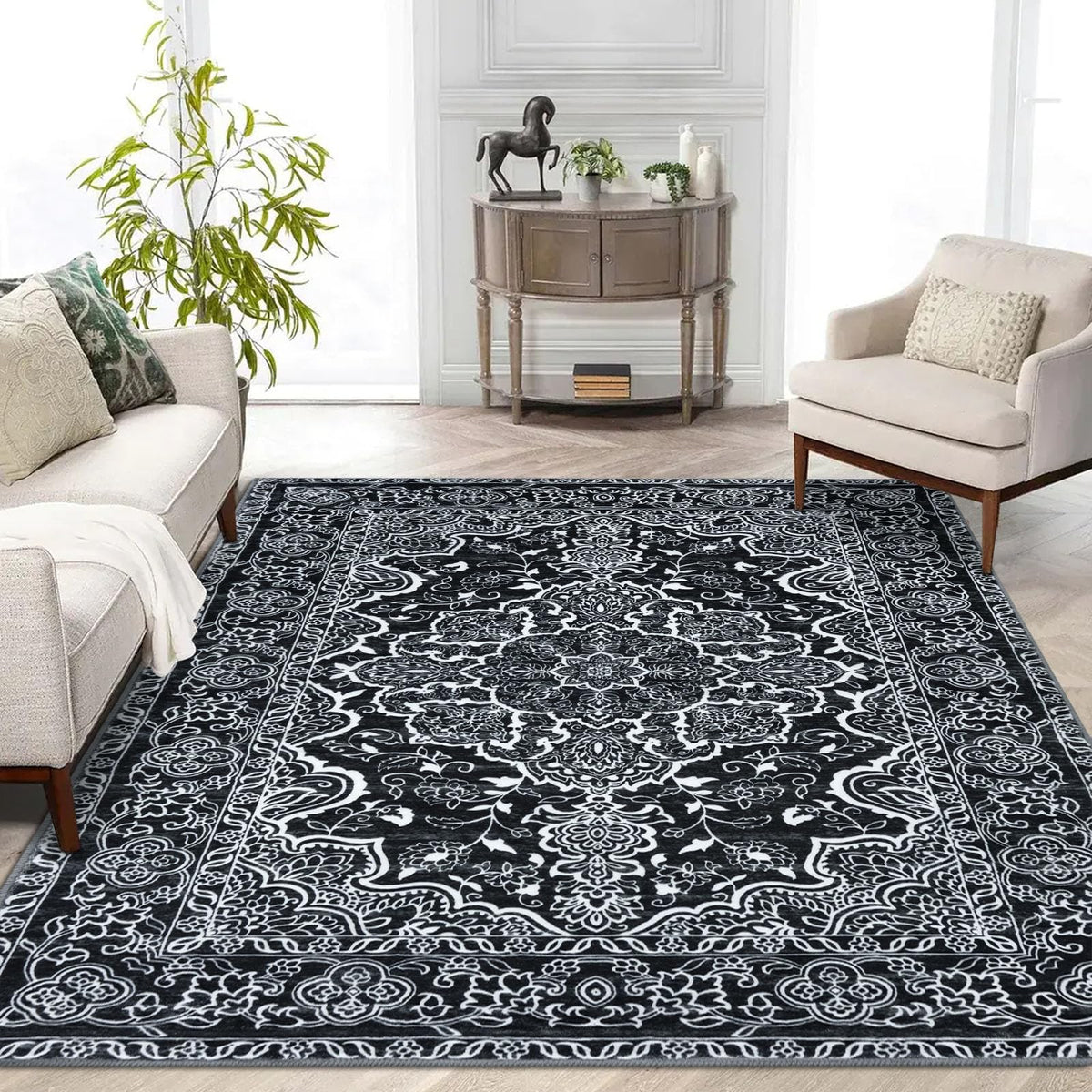 KUTA Entryway Rugs Indoor Washable Small Area Rug 2x3 Blue Entrance Carpet