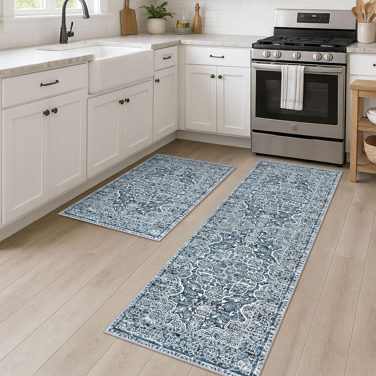 KUTA Entryway Rugs Indoor Washable Small Area Rug 2x3 Blue Entrance Carpet