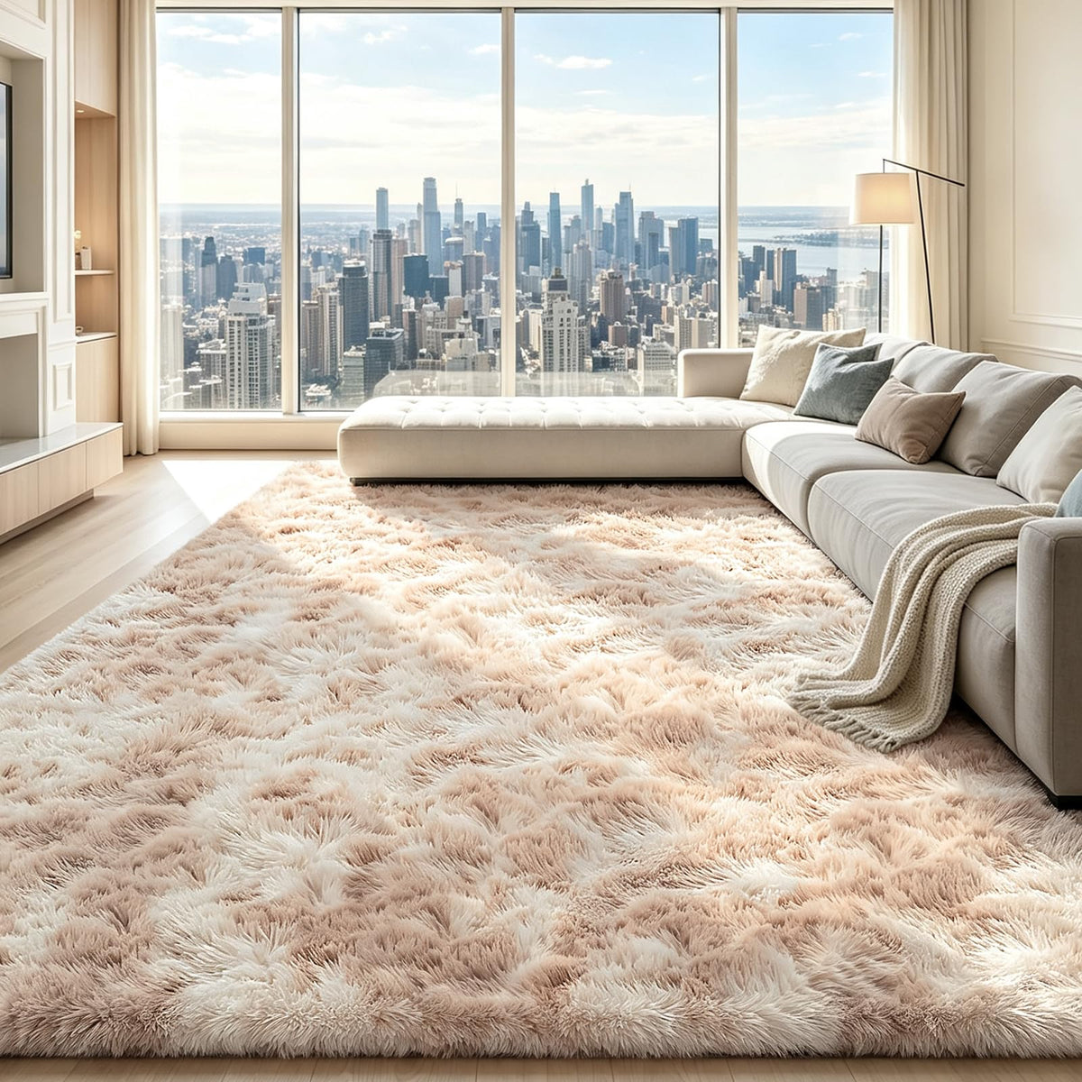 Beige 2x4 Area Rugs for Bedroom, Fluffy Shag Rug Small Rug Bedside Carpet