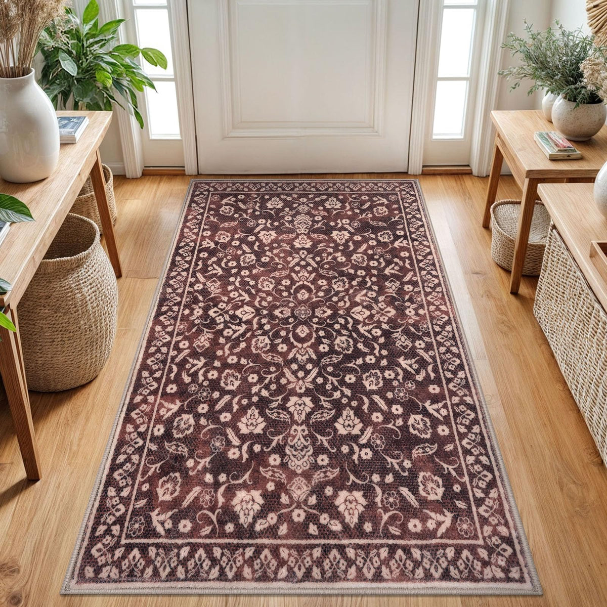 Vintage Washable Entryway Rug 2x3 Small Area Rug Non Slip Door Mat