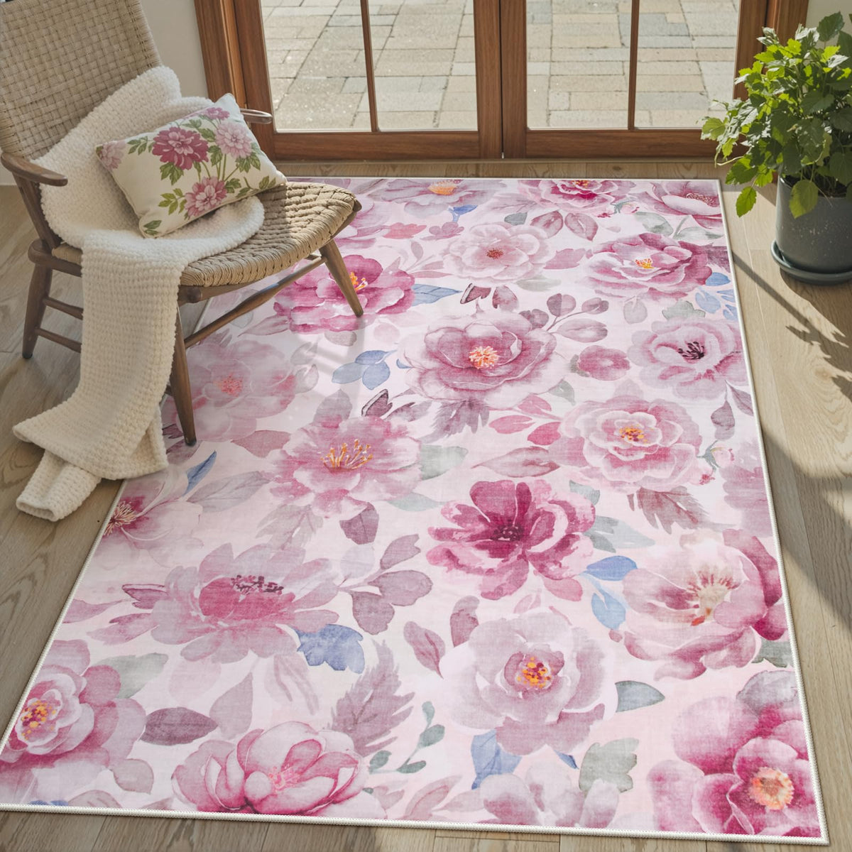 Lahome Floral Pink Bathroom Rug Runners for Hallways Non Slip 2x6