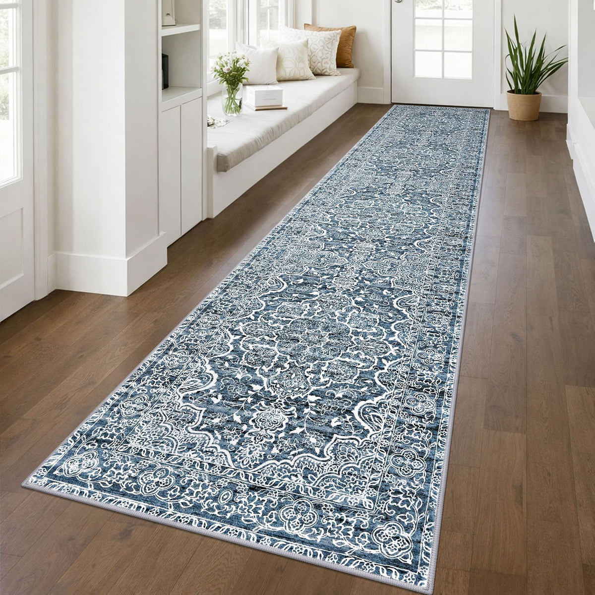 KUTA Entryway Rugs Indoor Washable Small Area Rug 2x3 Blue Entrance Carpet