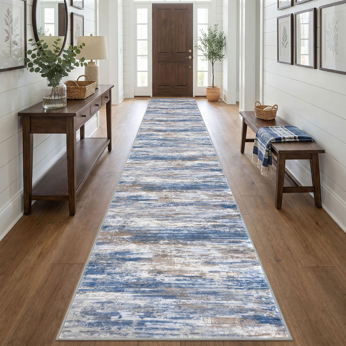 KOZYFLY Abstract Entryway Rug 2x3 Washable Door Mat Indoor Blue Beige