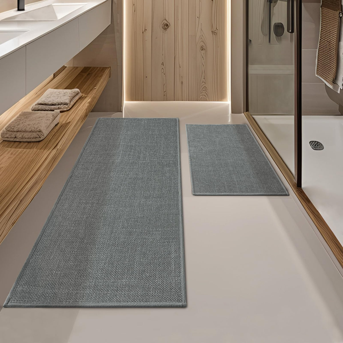 YIHOUSE Bathroom Rugs Thin Bath Mat Sets 2 Pieces Quick Dry,Beige