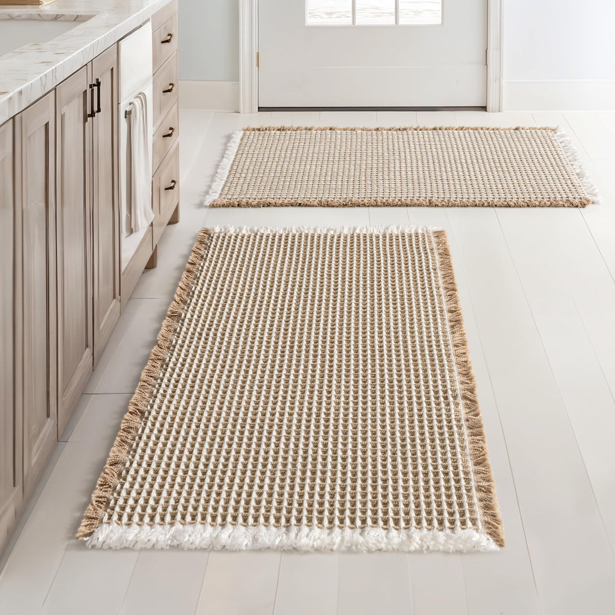 MIULEE Set of 2 Waffle Bathroom Rugs Boho Bath Mat Brown 18x30 Inch