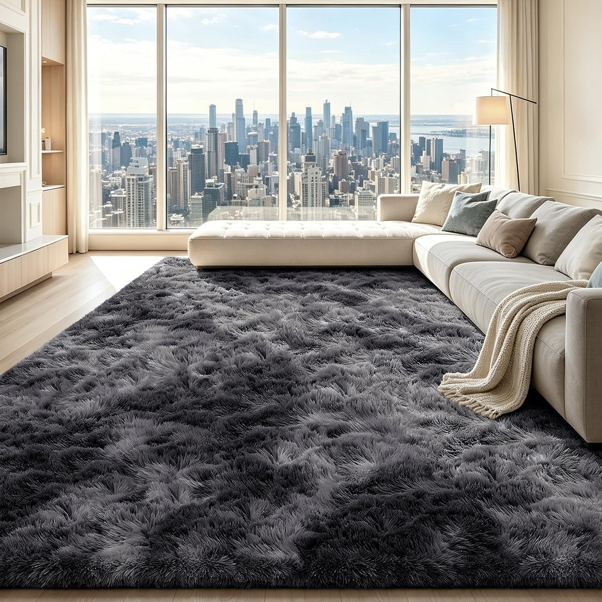 Beige 2x4 Area Rugs for Bedroom, Fluffy Shag Rug Small Rug Bedside Carpet