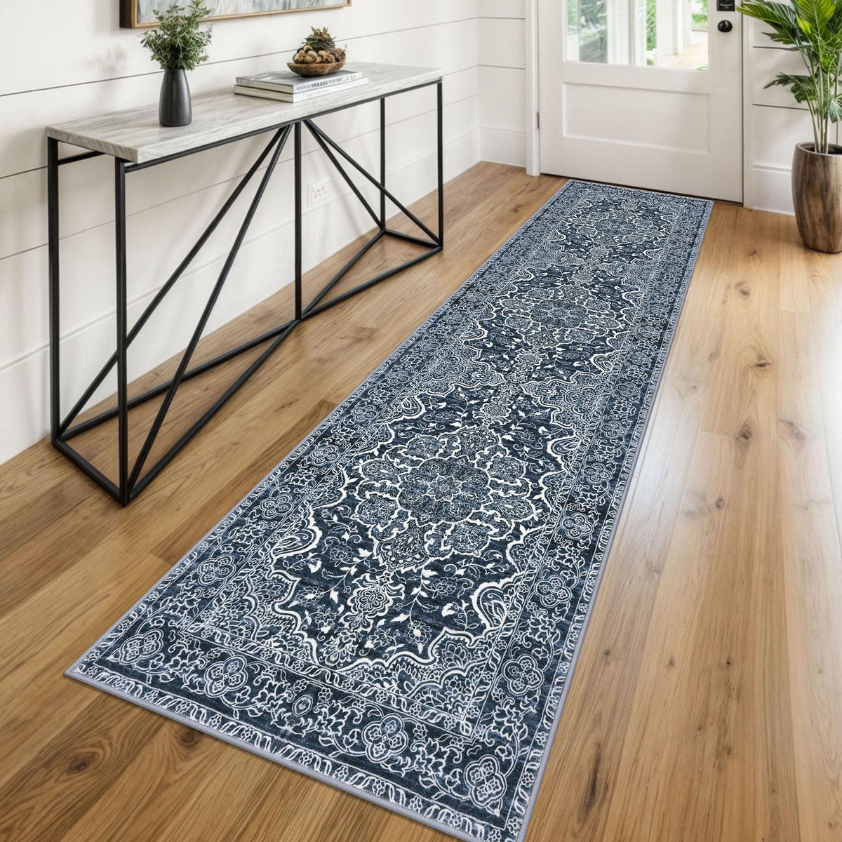 KUTA Entryway Rugs Indoor Washable Small Area Rug 2x3 Blue Entrance Carpet
