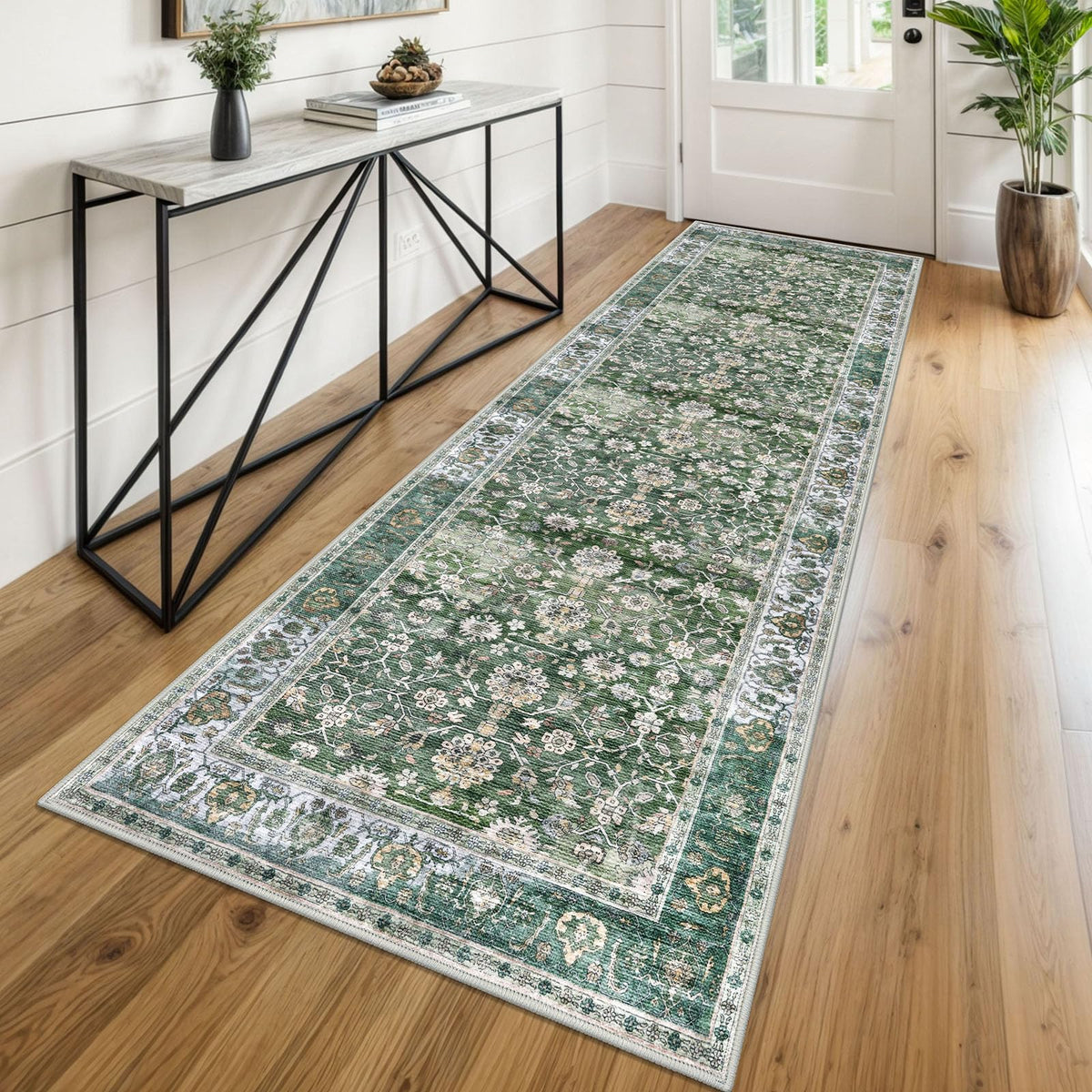 KUTA Vintage Floral Washable 2x3 Rugs for Entryway Blue Grey Beige