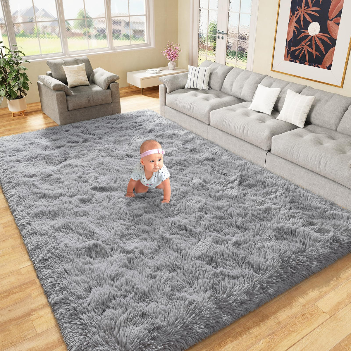 LOCHAS 2x3 Area Rugs Fluffy Living Room Carpets for Kids Bedroom, Brown