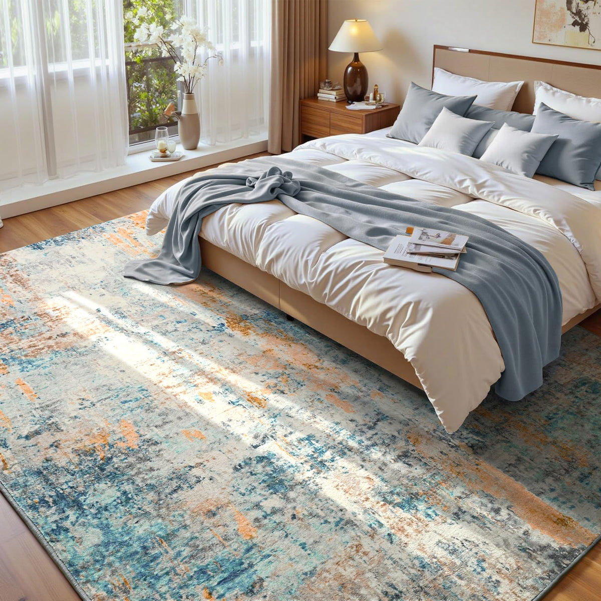 Ompaa 2x6 Rug Runners for Hallways Kitchen Runner Rug Non Slip Washable Grey Long Runner Rugs with Rubber Backing Soft Abstract Carpet Runner for Hallways, Kitchen, Bedroom, Bathroom, Entryway