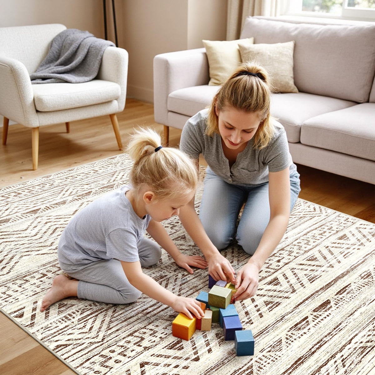 2x5 Runner Rug Washable Moroccan: Non Slip Kitchen Long Floor Mat Beige