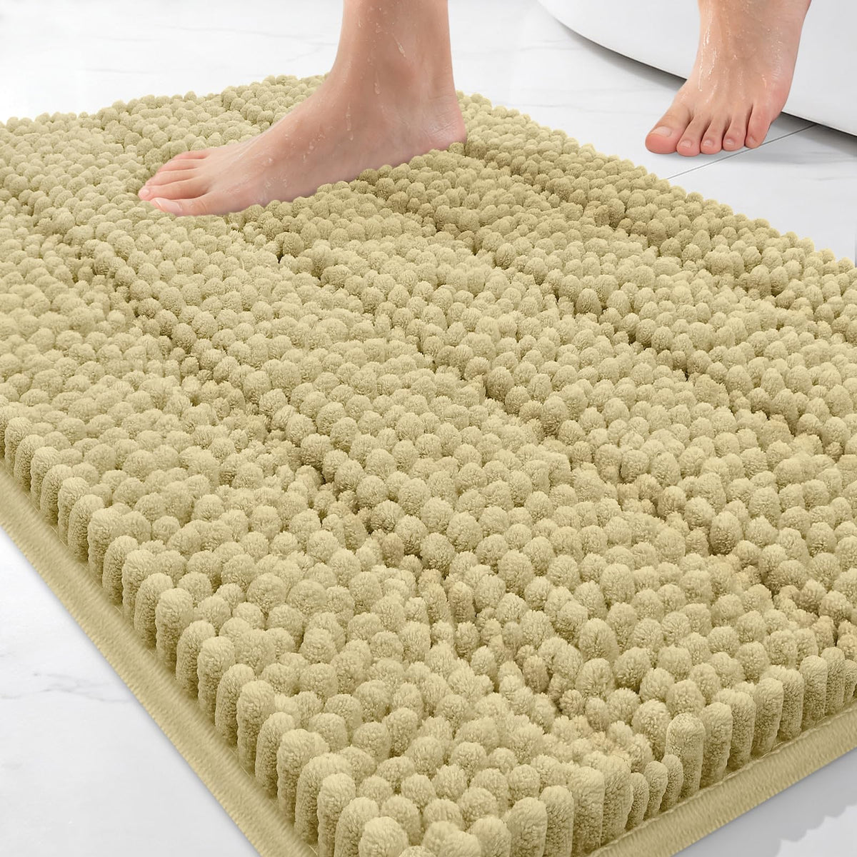 Bcoimo Small Bath Rug Mat,24x17 Chenille Non Slip Gray Bathroom Shower Mat