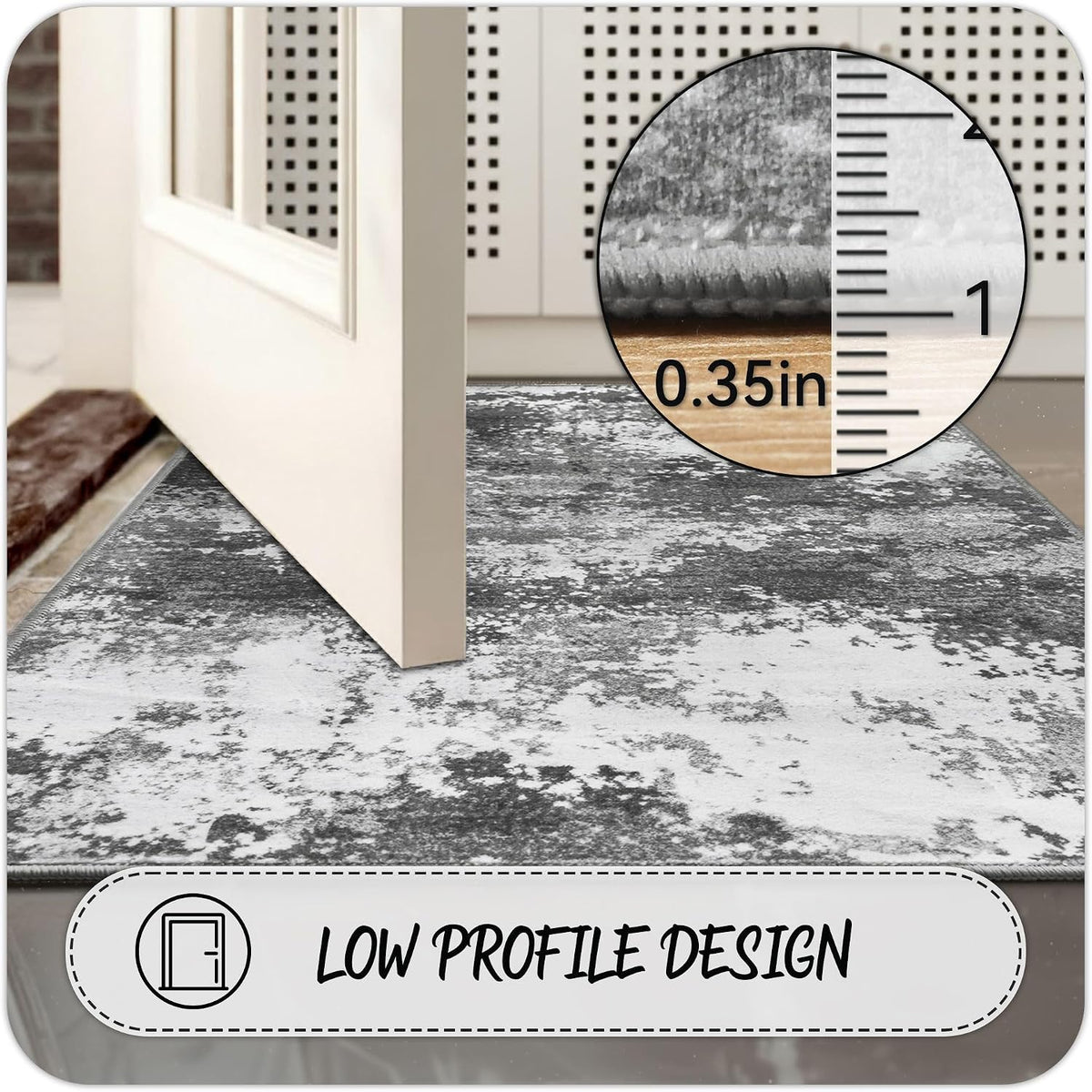 Entryway Rug 2x3 Grey Door Mat Indoor Entrance 24x36, Washable Small Throw Rugs for Kitchen Floor, Entry, Front Door, Bedroom Bedside, Non-Slip Low Pile Stain & Fade Resistant, Abstract Gray