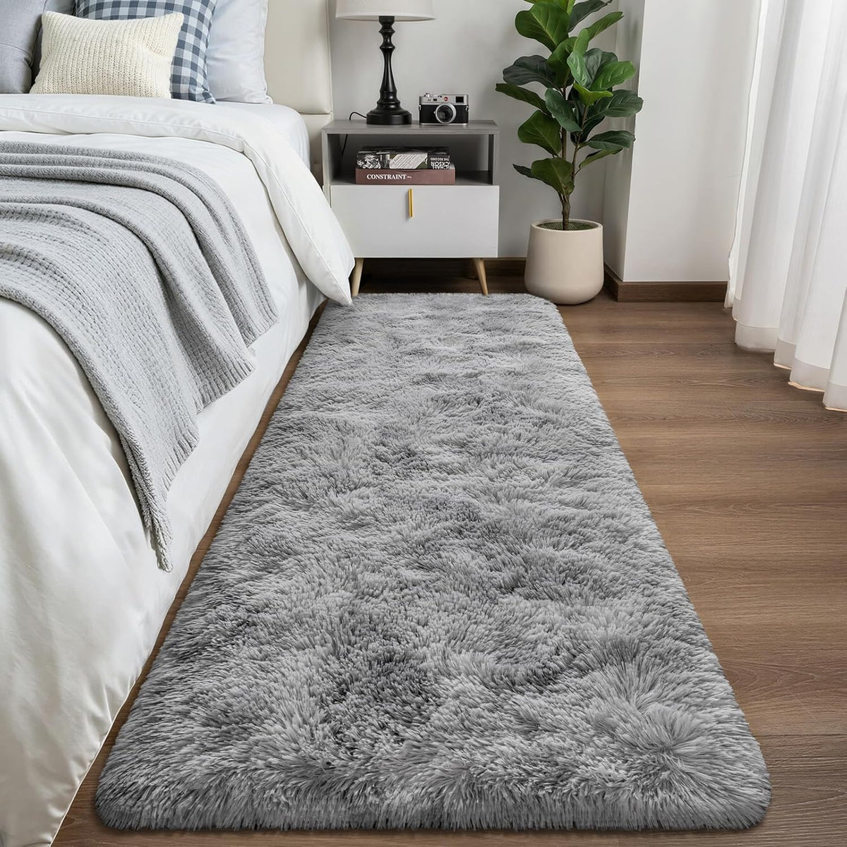 Deerhoo Runner Rugs 2x6 for Hallways Bedroom, Light Grey