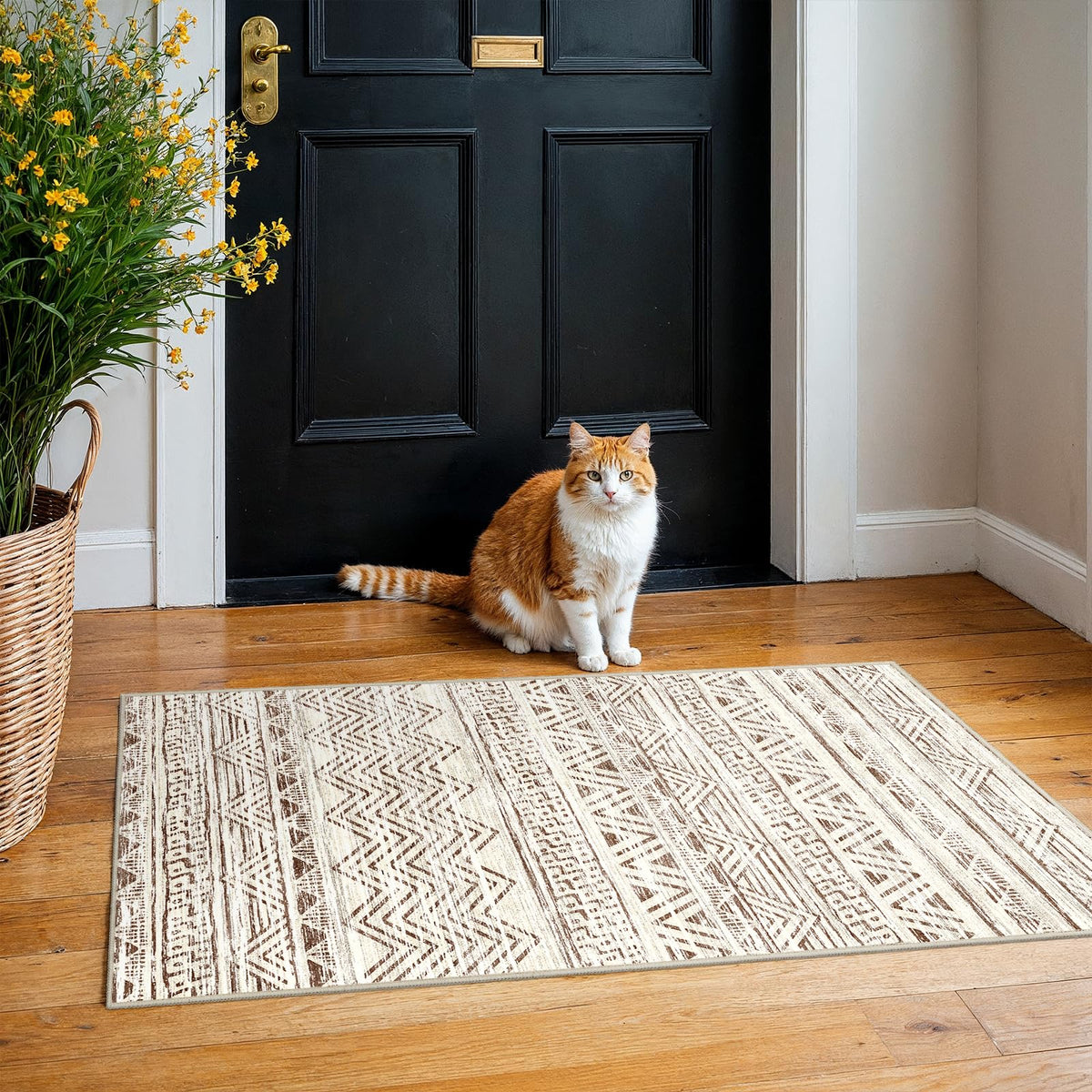 2x5 Runner Rug Washable Moroccan: Non Slip Kitchen Long Floor Mat Beige