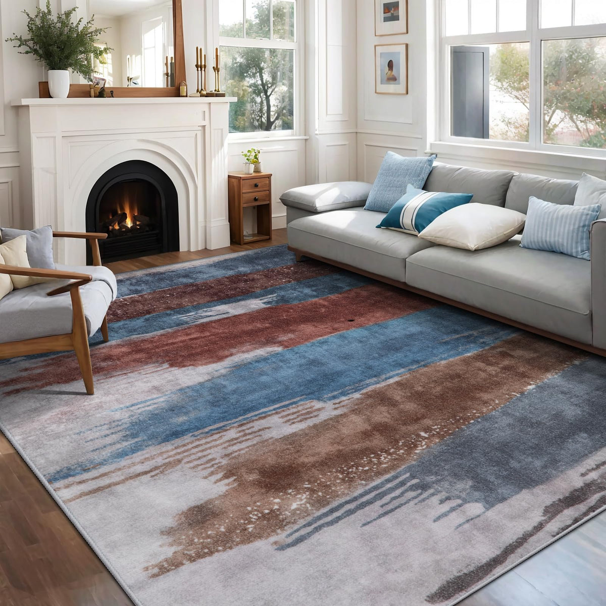 Ciicool Washable Area Rug 2x3 Entryway Rug, Modern Abstract Entry Mat Navy