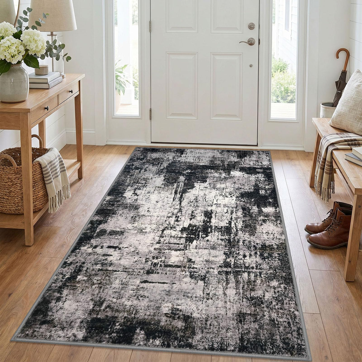 KOZYFLY Abstract Entryway Rug 2x3 Washable Door Mat Indoor Blue Beige