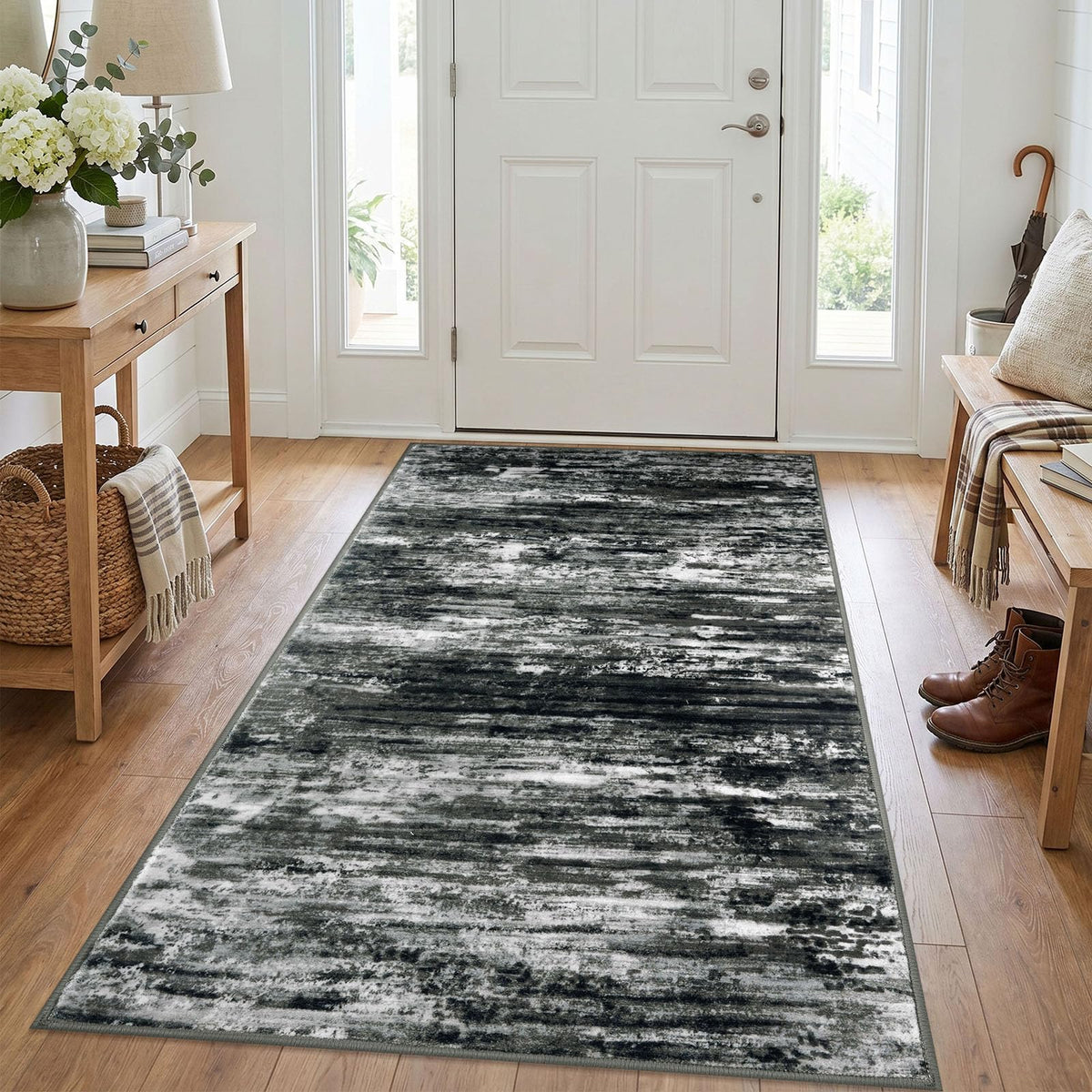 KOZYFLY Abstract Entryway Rug 2x3 Washable Door Mat Indoor Blue Beige