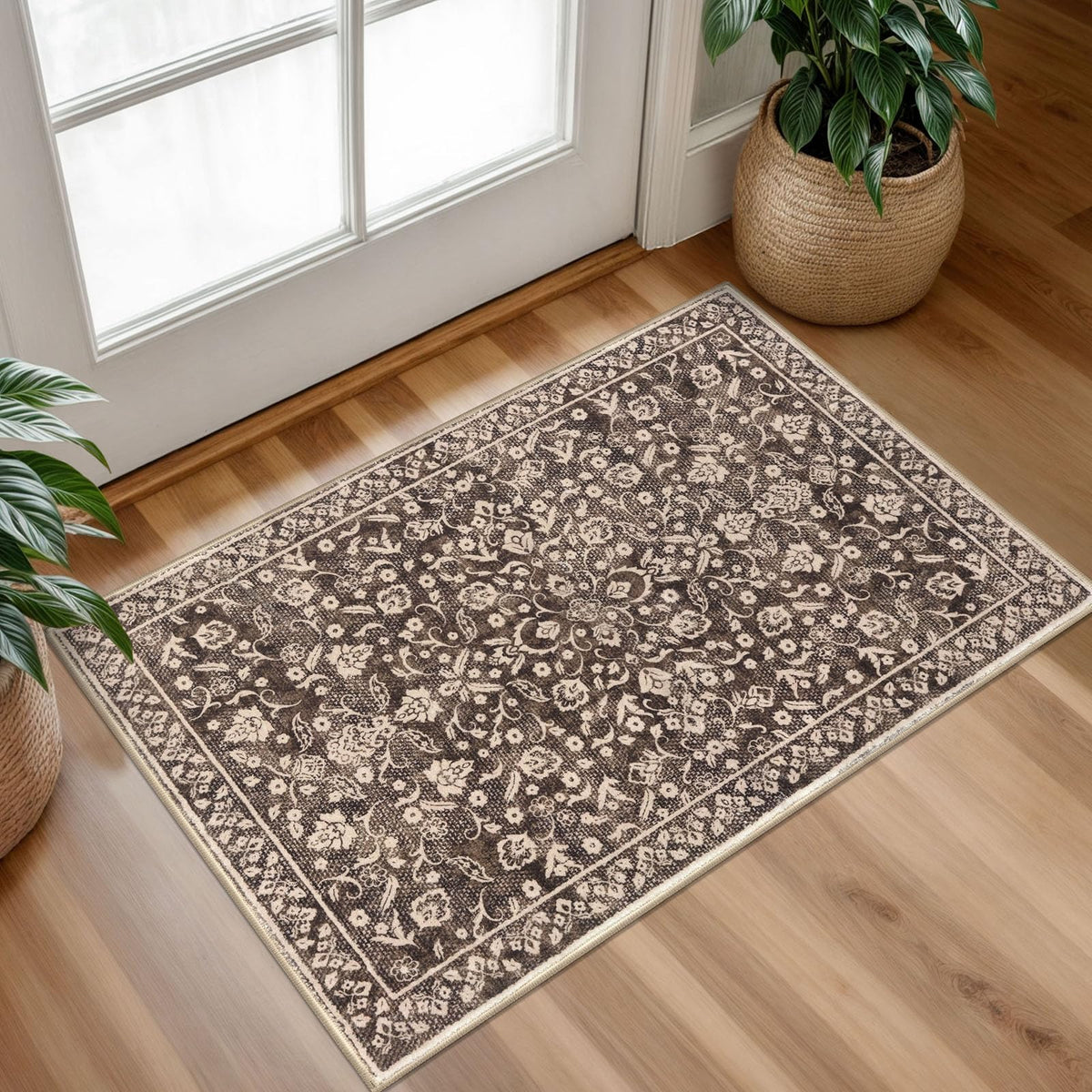 Vintage Washable Entryway Rug 2x3 Small Area Rug Non Slip Door Mat