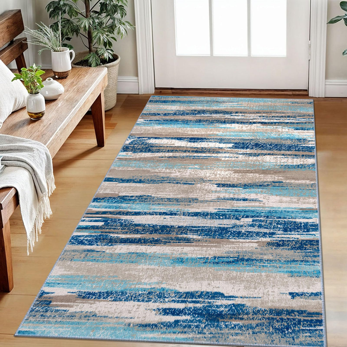 Lansny Abstract Washable 2x6 Runner Rug Non Slip Runners for Hallway