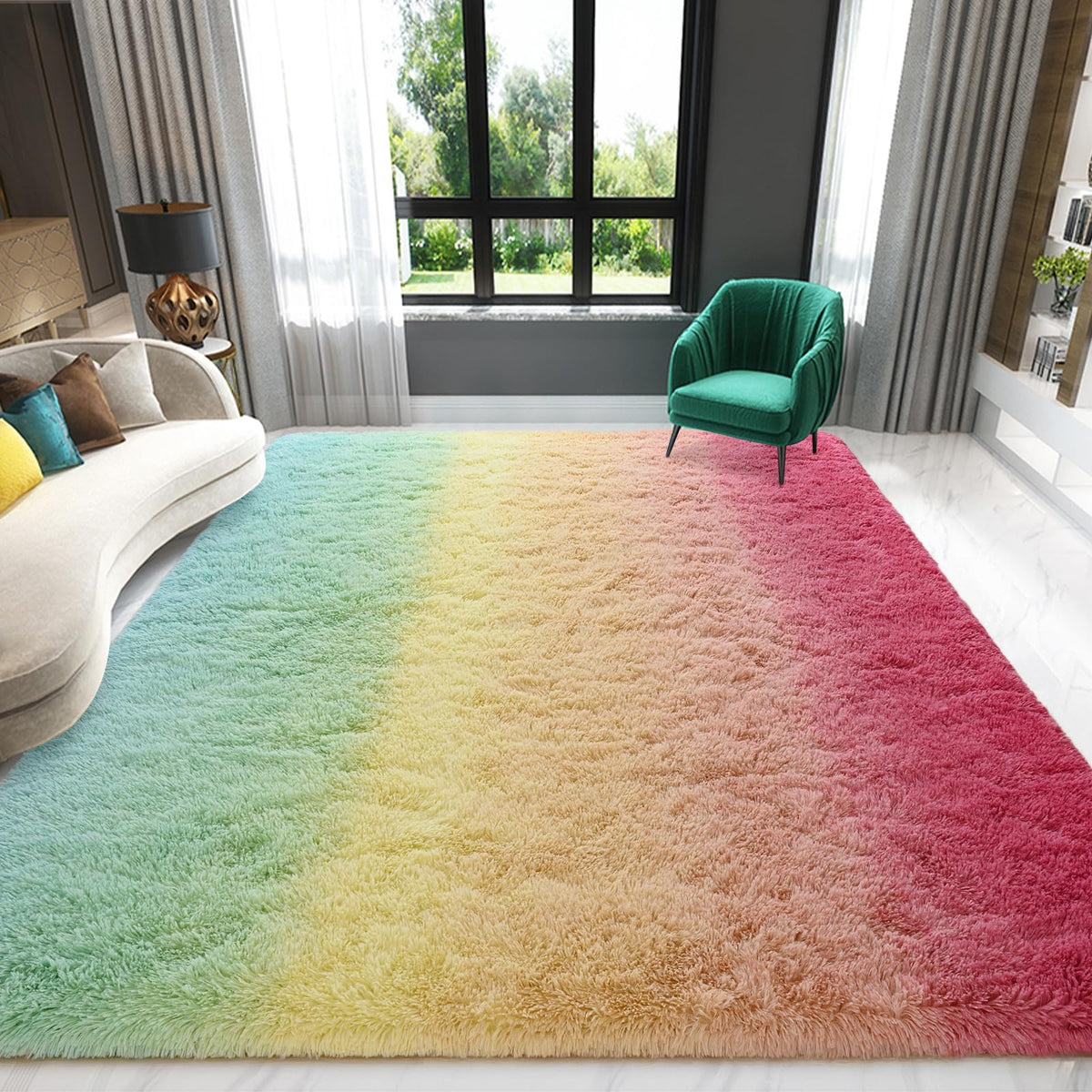 Sage Green Runner Area Rugs for Bedroom Living Room, 2x6 Feet Fluffy Bedside Rugs, Soft Shaggy Carpet Rug for Kids Room Nursery, Furry Rugs for Girls Boys Dorm Room Home Decor