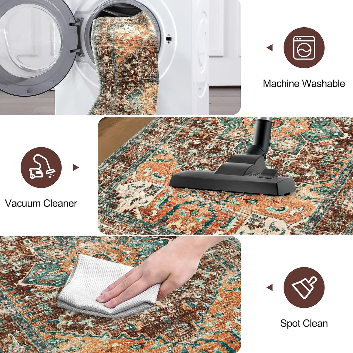 Yamaziot Washable Runner Rug, 2x8 Non-Slip Boho Vintage Hallway Kitchen Rug