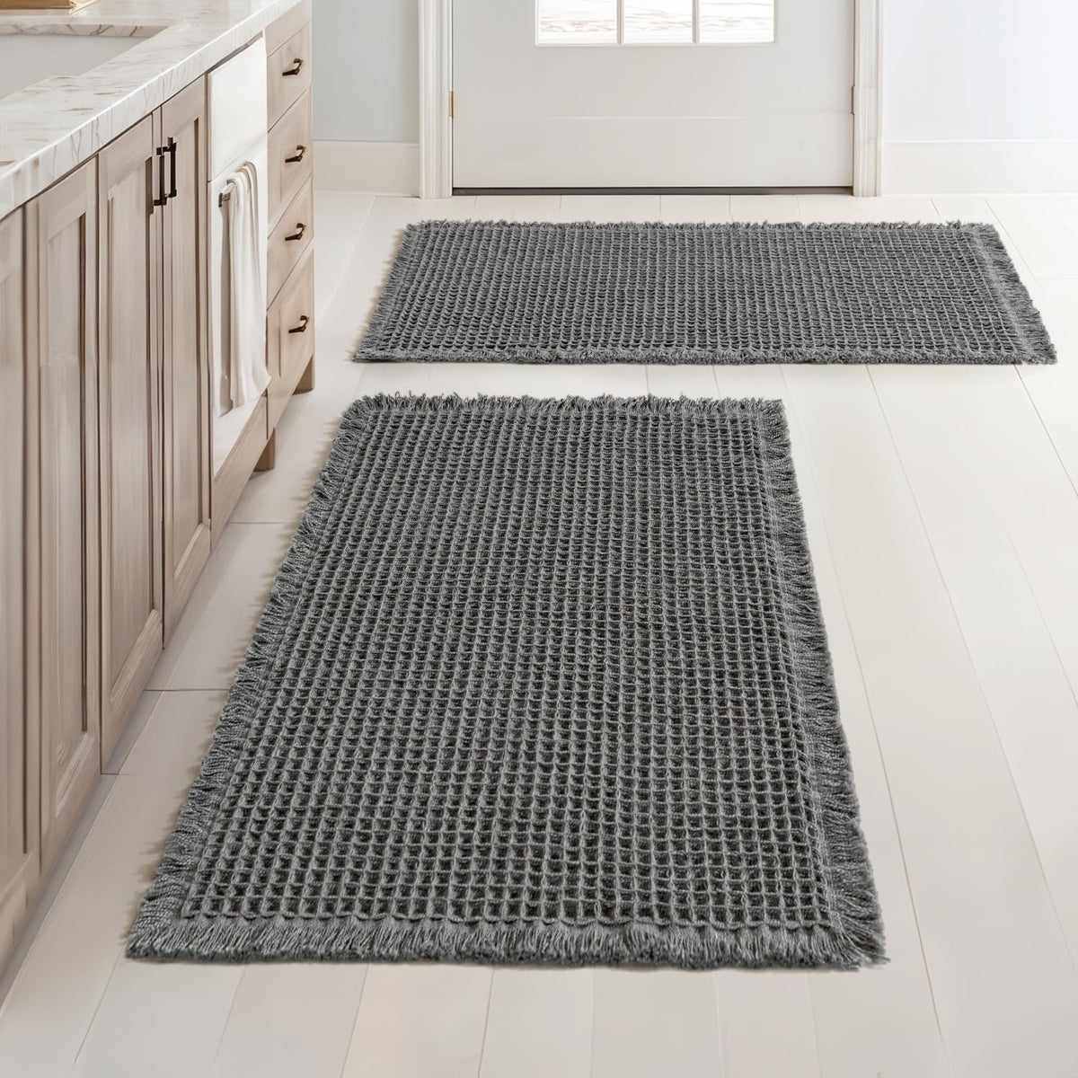 MIULEE Set of 2 Waffle Bathroom Rugs Boho Bath Mat Brown 18x30 Inch