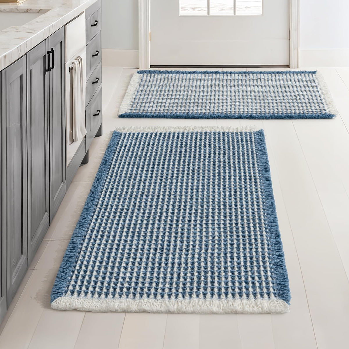 MIULEE Set of 2 Waffle Bathroom Rugs Boho Bath Mat Brown 18x30 Inch