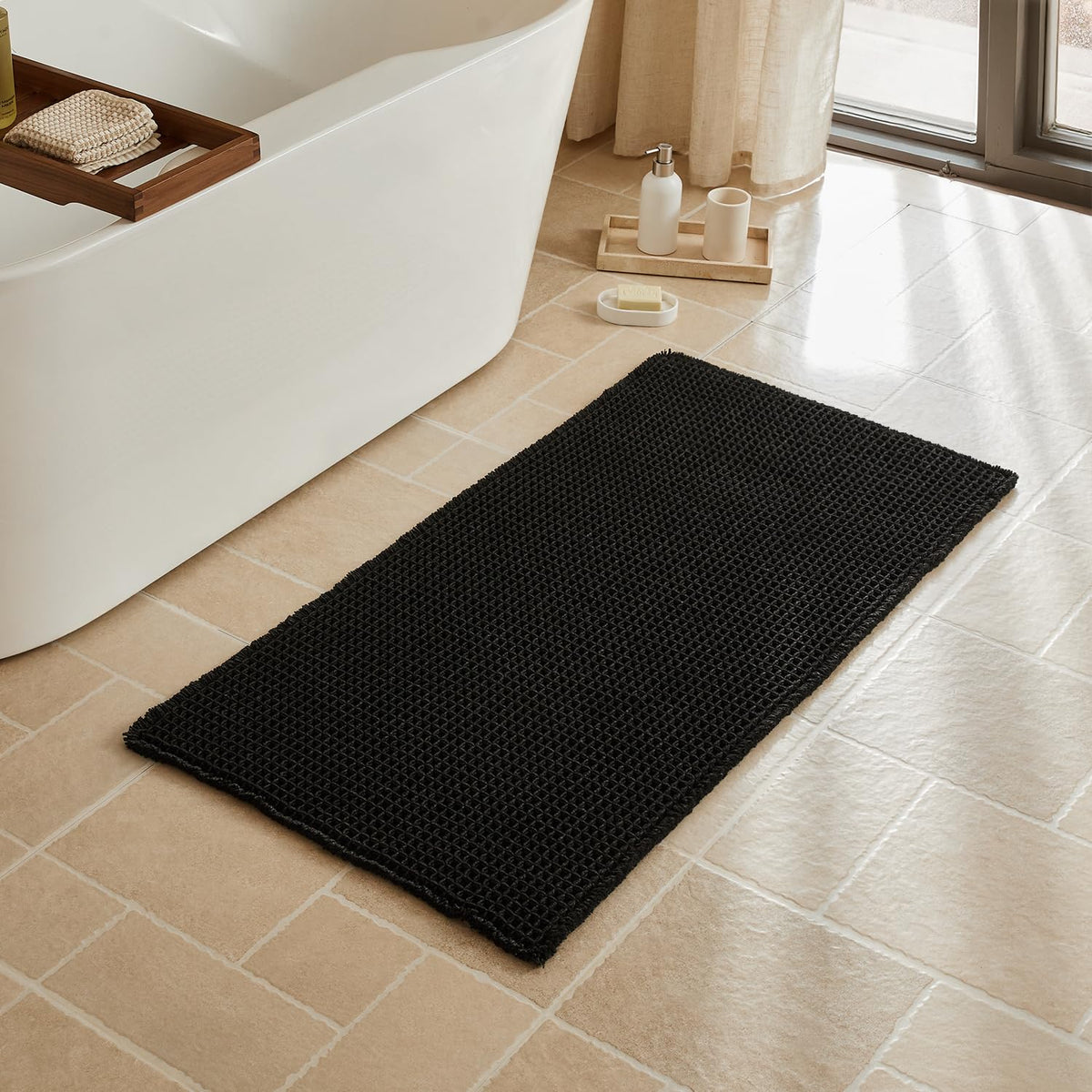 Triohero Waffle Bath Mat, Small Boho Bathroom Rugs Non Slip, 16x24 Khaki