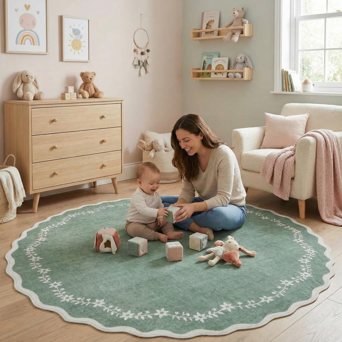 GarveeHome 3x5 Scalloped Washable Area Rug Non Slip Bedroom Entryway Rug