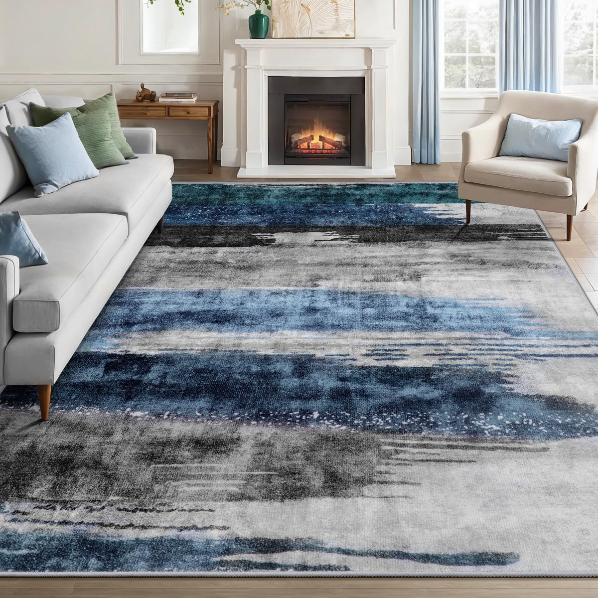 Ciicool Washable Area Rug 2x3 Entryway Rug, Modern Abstract Entry Mat Navy
