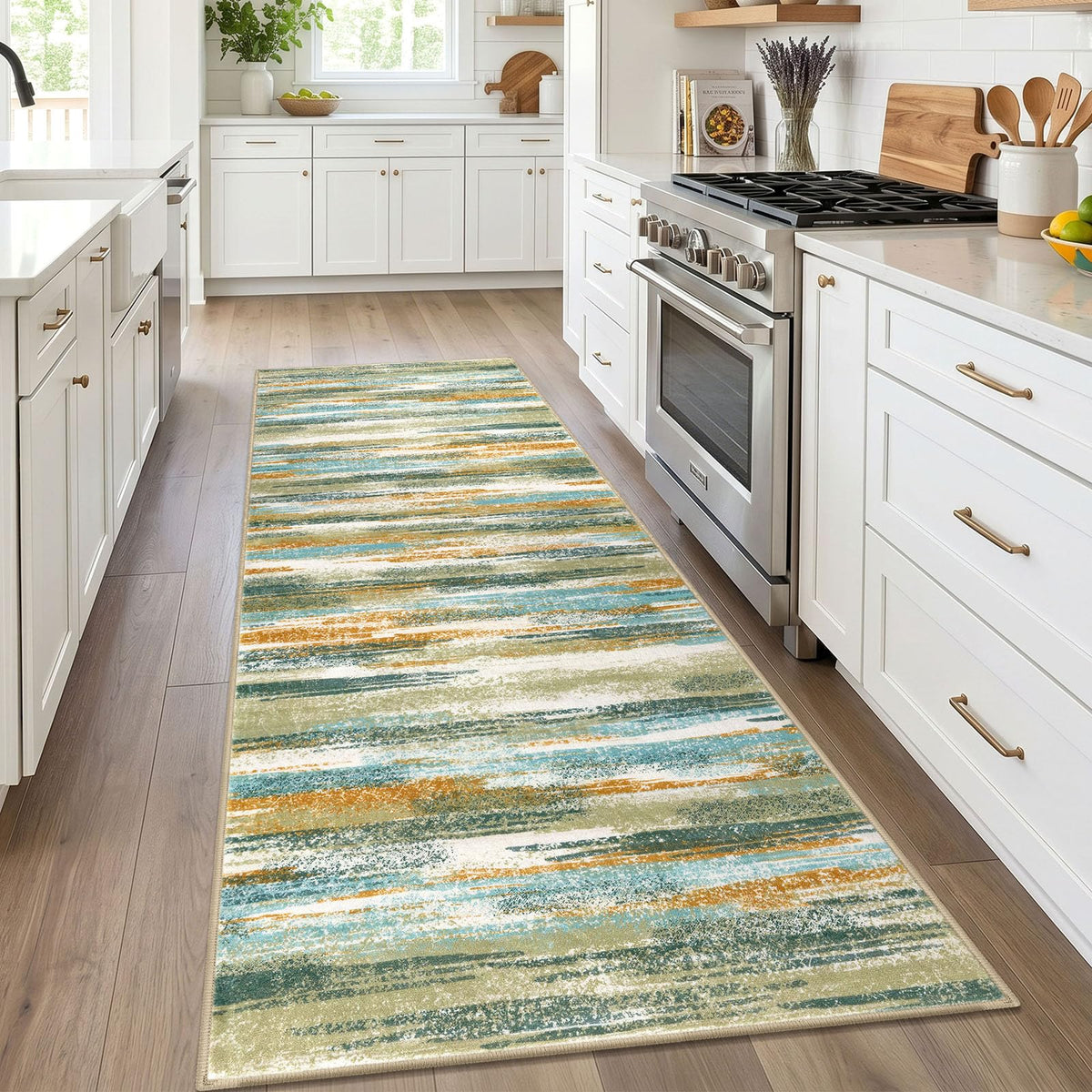 Lansny Abstract Washable 2x6 Runner Rug Non Slip Runners for Hallway