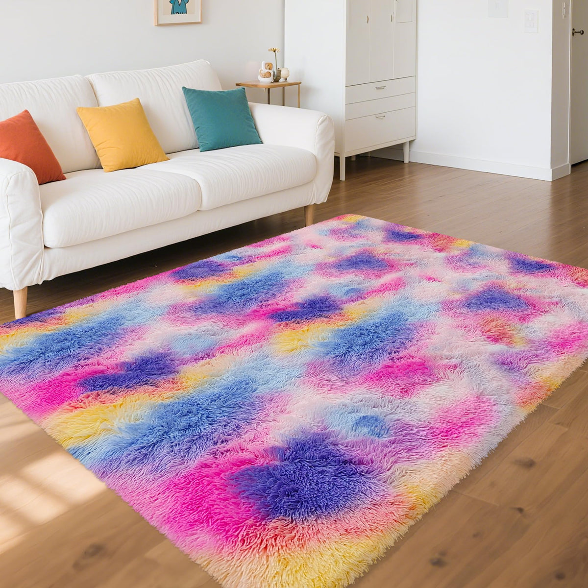 Soft Fluffy Beige Runner Rug for Bedroom, Bedside Long Rug Runner