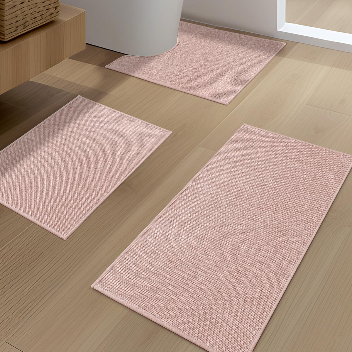 YIHOUSE Bathroom Rugs Thin Bath Mat Sets 2 Pieces Quick Dry,Beige
