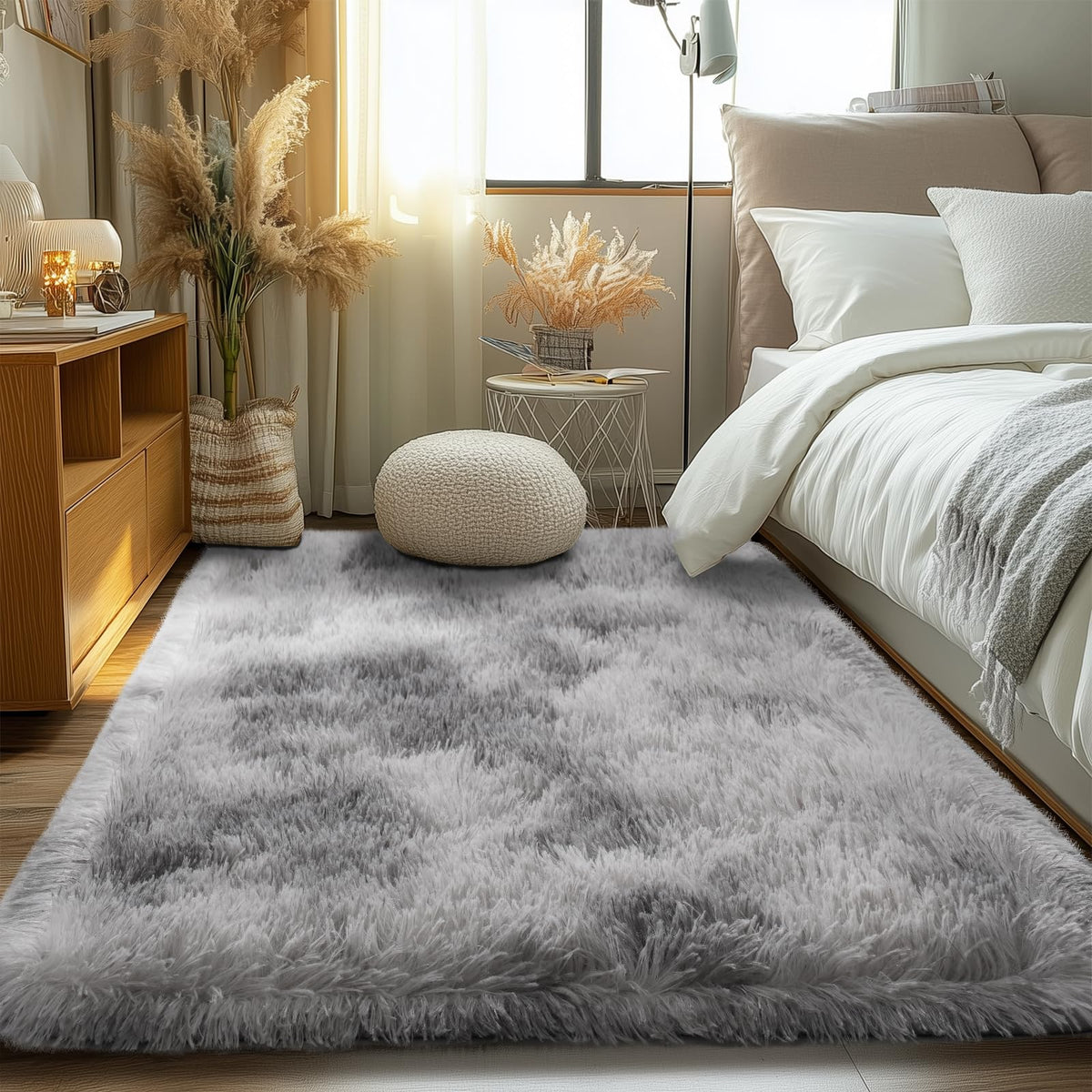 Zentavio 2x6 Runner Rugs for Hallway Shag Soft Bedroom Bedside Rugs Non Slip Fluffy Carpet for Kids Girls Boys Home Decor Aesthetic Dorm Nursery Tie-Dyed Black Grey