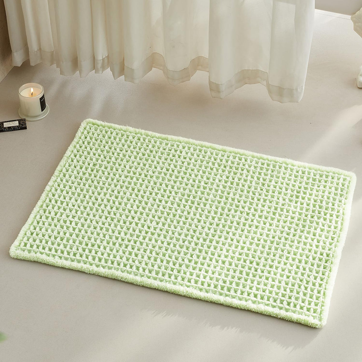 TYUU Waffle Bath Mat, Boho Bathroom Rugs Non Slip Washable, 30x20 Khaki