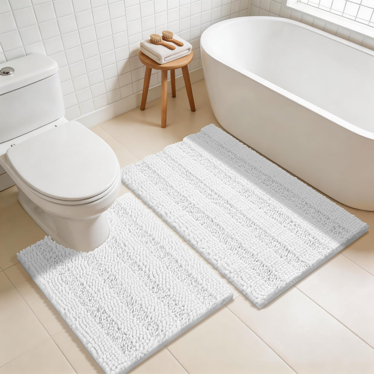 Yimobra Bathroom Rug Set 2 Piece, Absorbent Bath Mat Set, 32x20+24x17, Gray