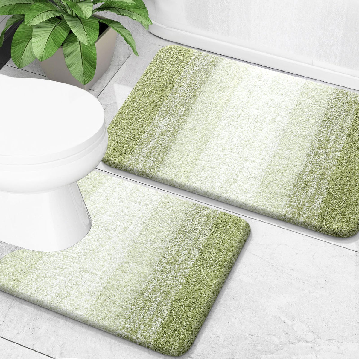 OLANLY Micorfiber Bathroom Rug Set 2 Piece, Soft Absorbent Bath Mats, Grey