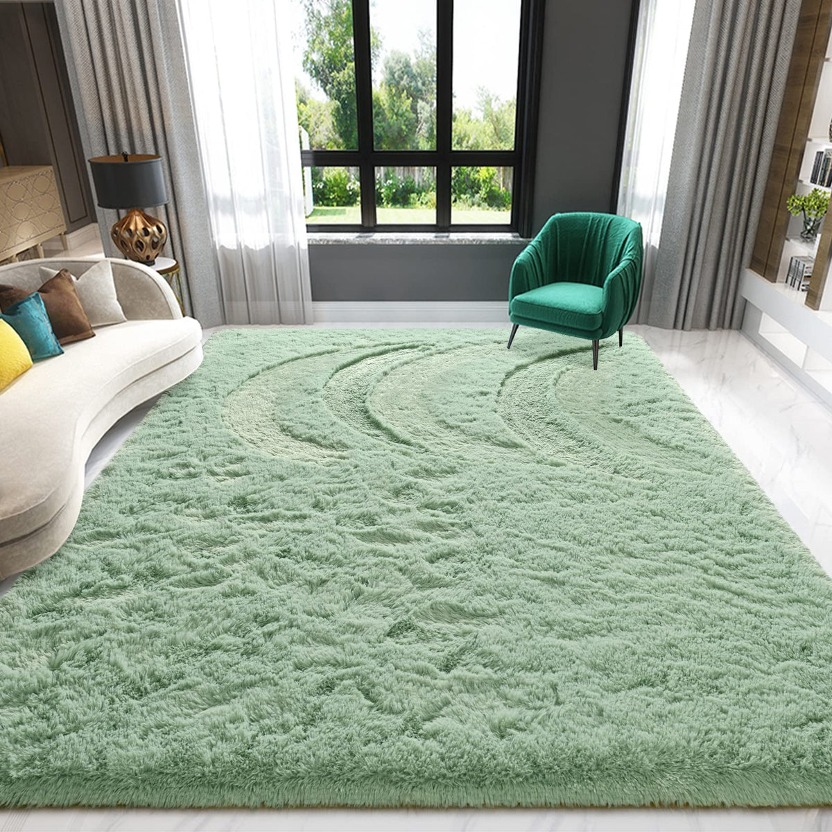 Sage Green Runner Area Rugs for Bedroom Living Room, 2x6 Feet Fluffy Bedside Rugs, Soft Shaggy Carpet Rug for Kids Room Nursery, Furry Rugs for Girls Boys Dorm Room Home Decor