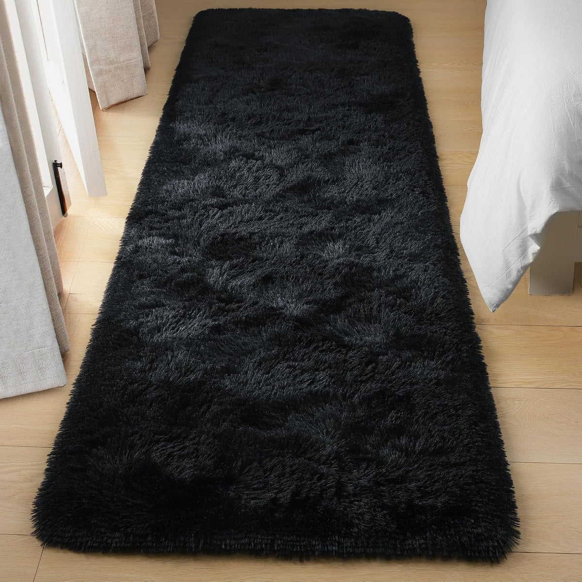 Tepook Black Soft Runner Rugs for Bedroom 2x6 ft with Rubber Backing