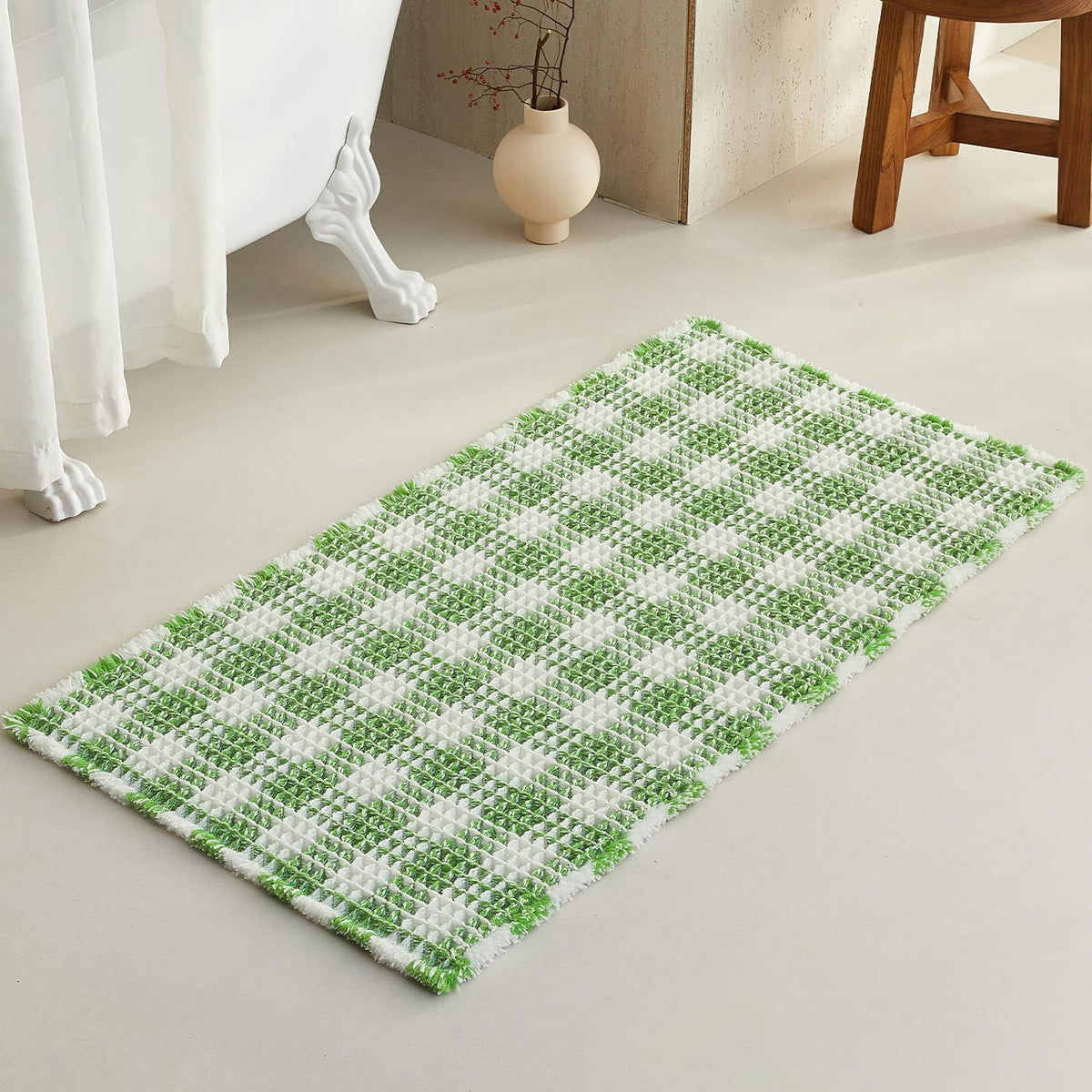 TYUU Waffle Bath Mat, Boho Bathroom Rugs Non Slip Washable, 30x20 Khaki