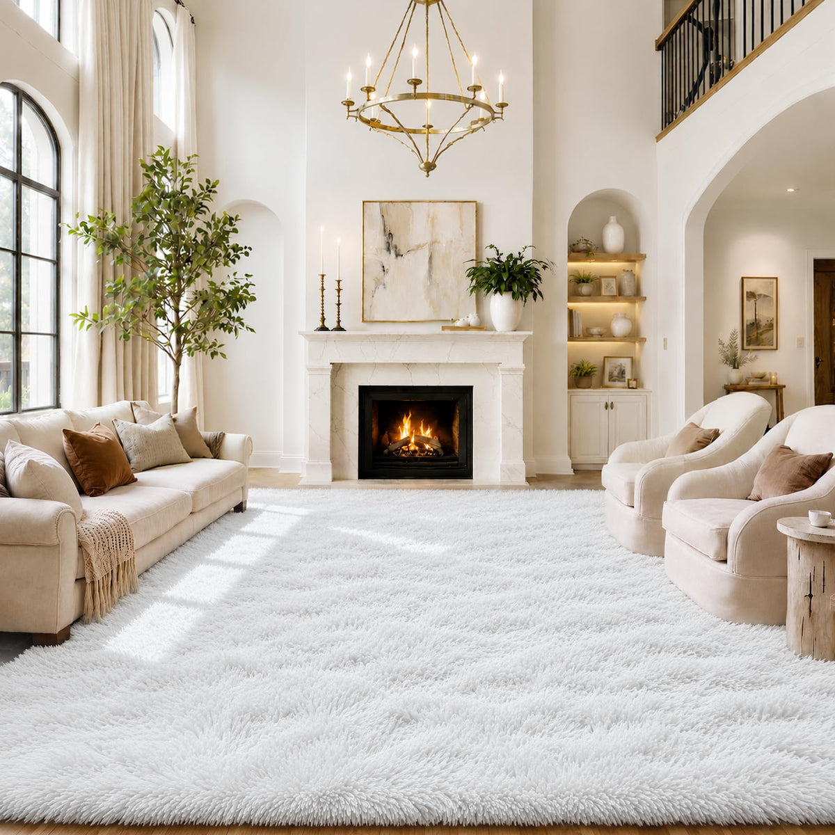 Small Shag Area Rug for Bedroom, 2x3 Cream Soft Plush Carpet