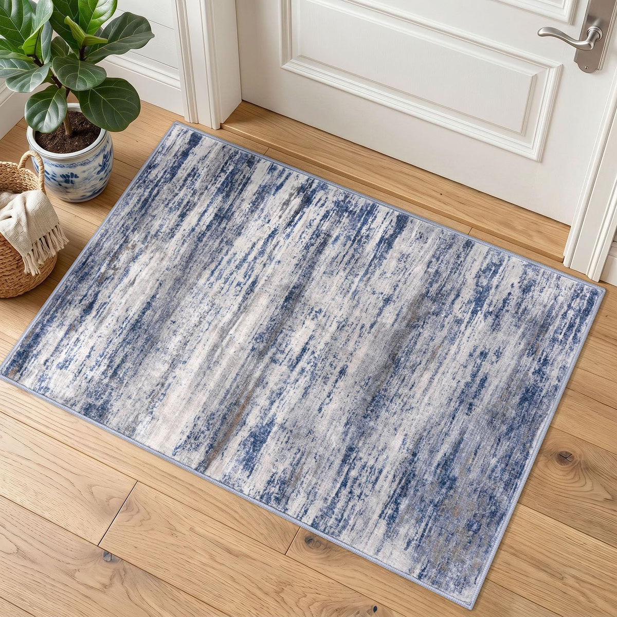 KOZYFLY Abstract Entryway Rug 2x3 Washable Door Mat Indoor Blue Beige
