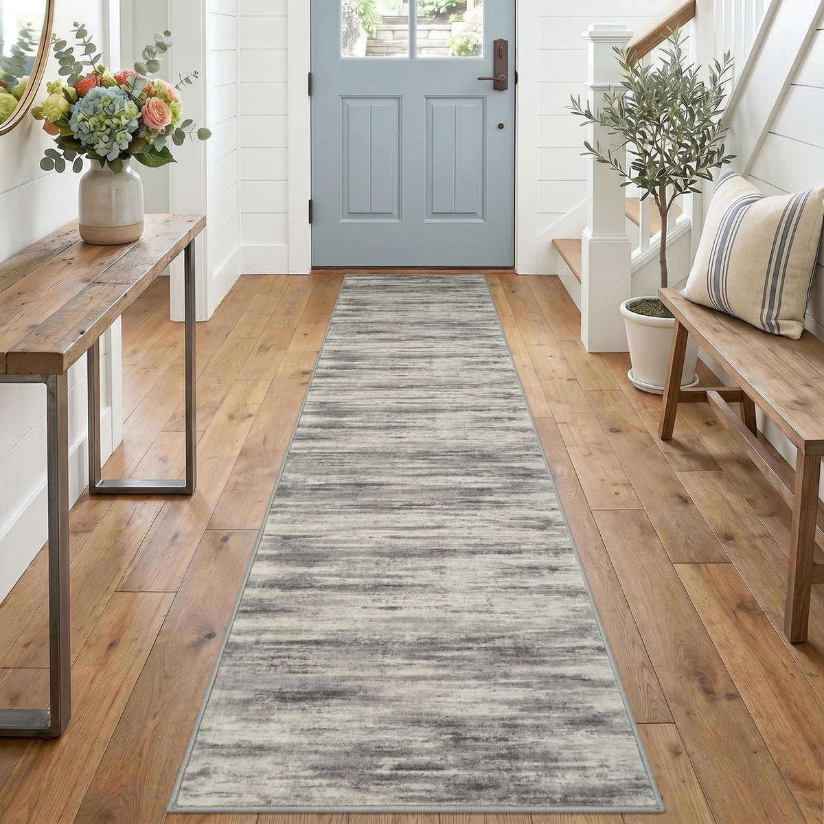 KOZYFLY Abstract Rugs for Entryway 2x3 Washable Small Area Rug Grey-Blue